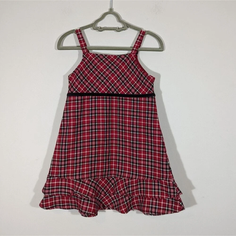 Gymboree Girls Dress‎ Size 3 Holiday Red Plaid Sleeveless (see measurements)